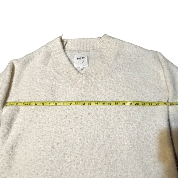 Aerie Women’s Soft Chenille V-Neck Sweater White Textured Knit Size M Oversized - Picture 5 of 11